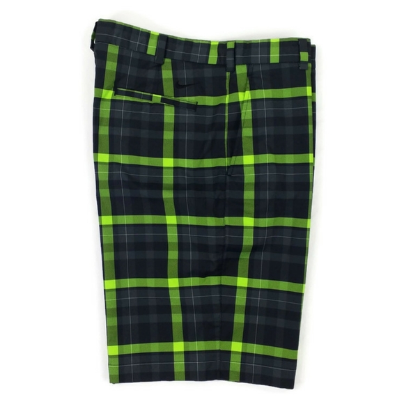 Nike Dri Fit Black Neon Green Plaid Slim Fit Golf Shorts Mens 36 NWOT - Picture 3 of 12